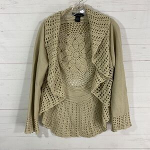 Venue Womens Boho Open Front Cardigan Sweater XL Beige Long Sleeve Acrylic